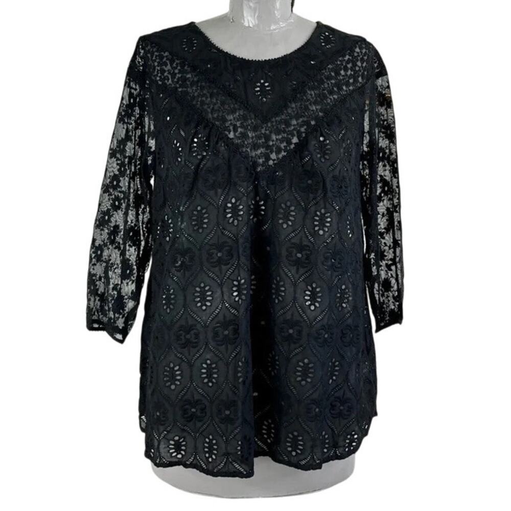 Anthropologie Fleur Wood Boho Eyelet Lace Blouse Small Cottage Prairie Romantic